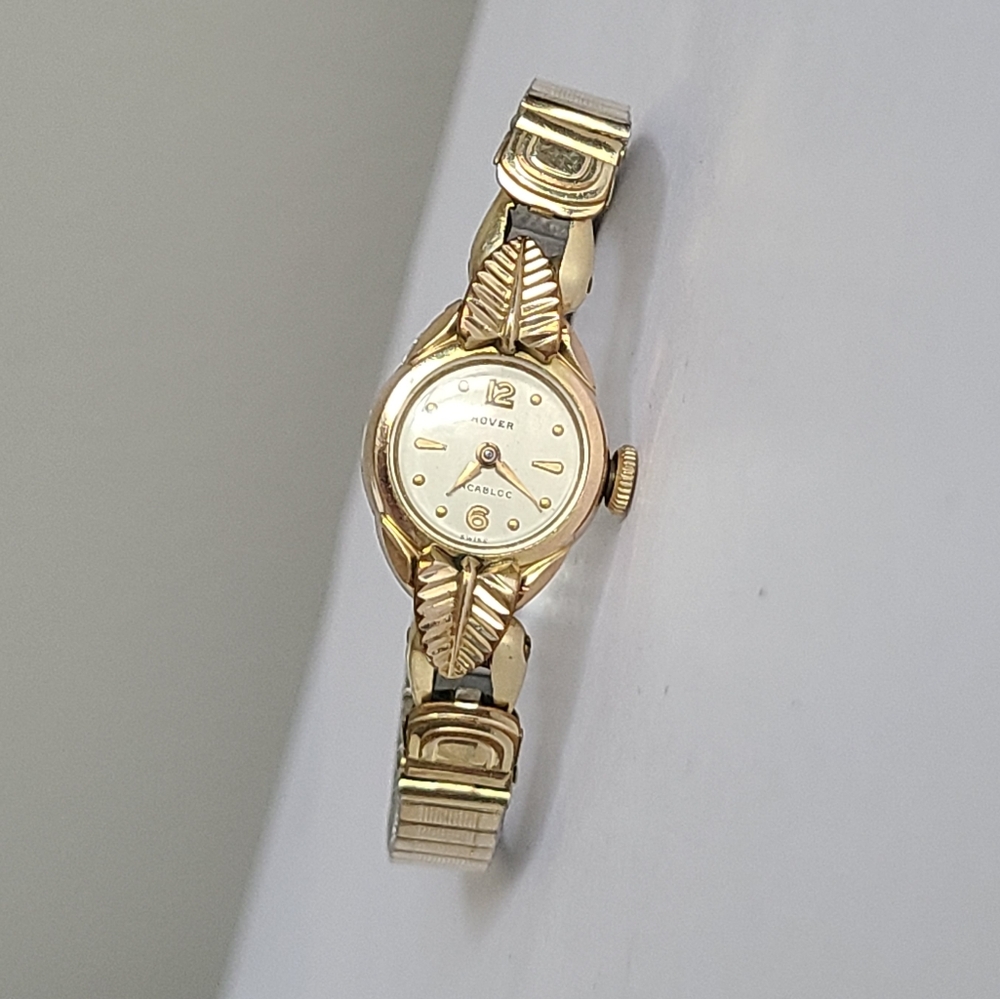 Vintage Hover Incabloc Manual Swiss Rolled Gold Luxury Leaf Thin Strap Watch